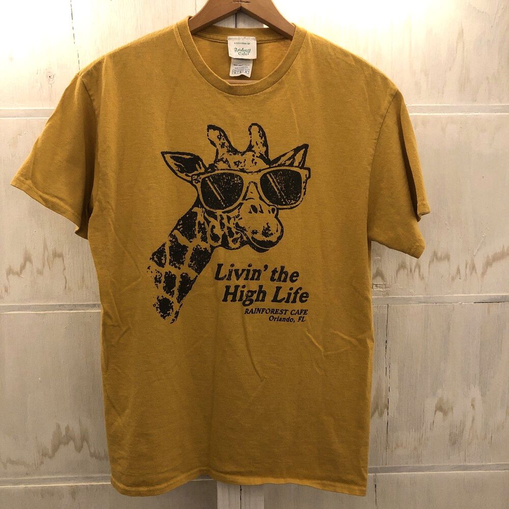 Rainforest Cafe  T-Shirt Women's Size Medium Giraffe Yellow Vintage Y2K 90's